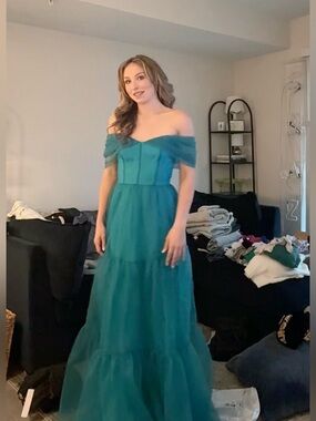 Theia Teal Tiered Maxi Dress